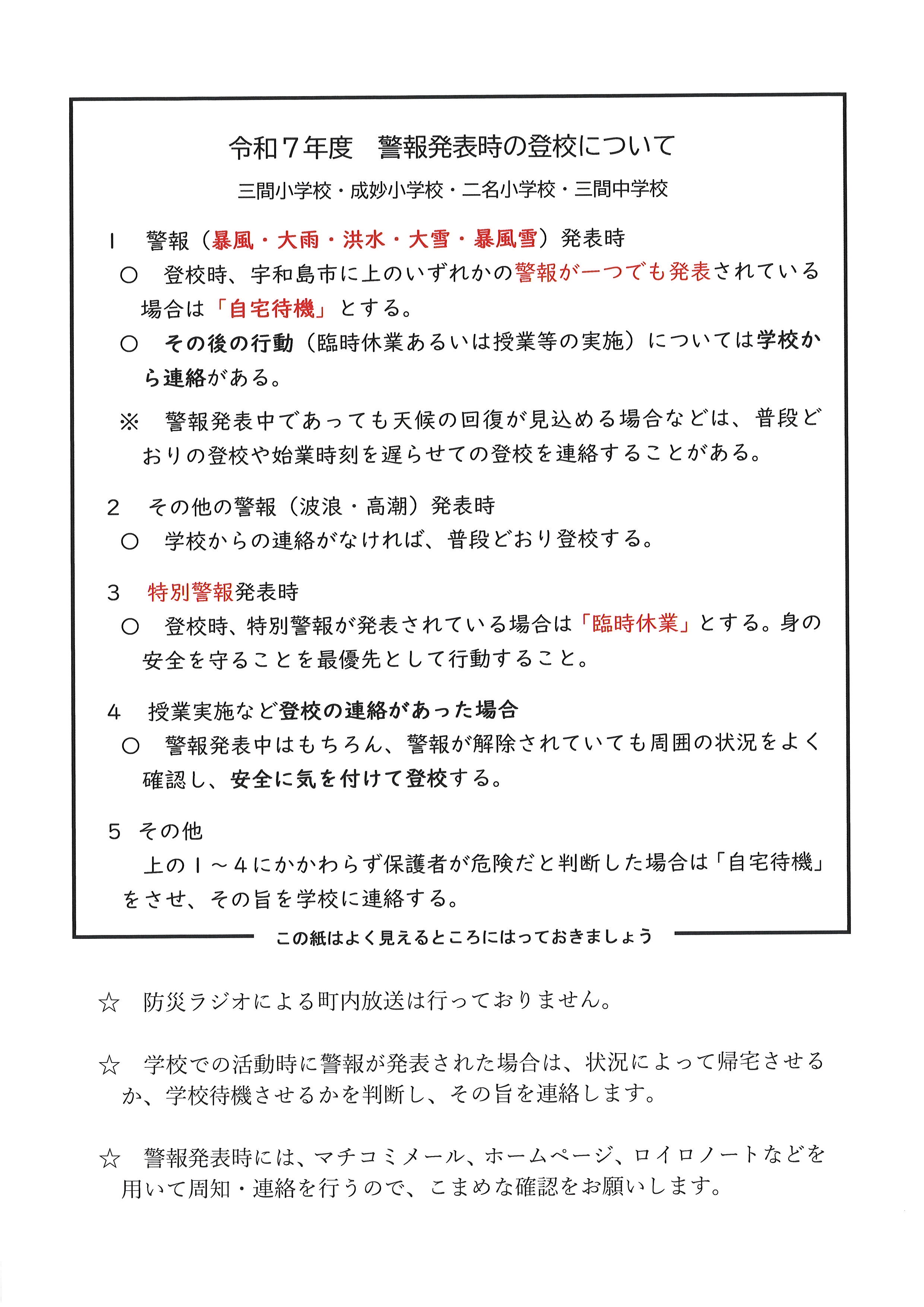 R７　警報発表時の登校